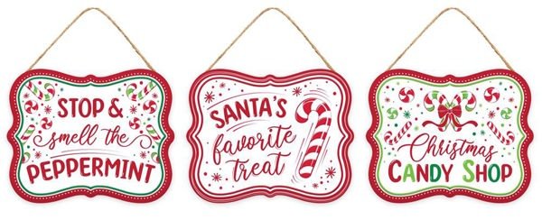 3 Assorted 5"L x 4"H Metal Embossed Christmas Candy Signs - MD1447 - White Bayou Wreaths & Supply