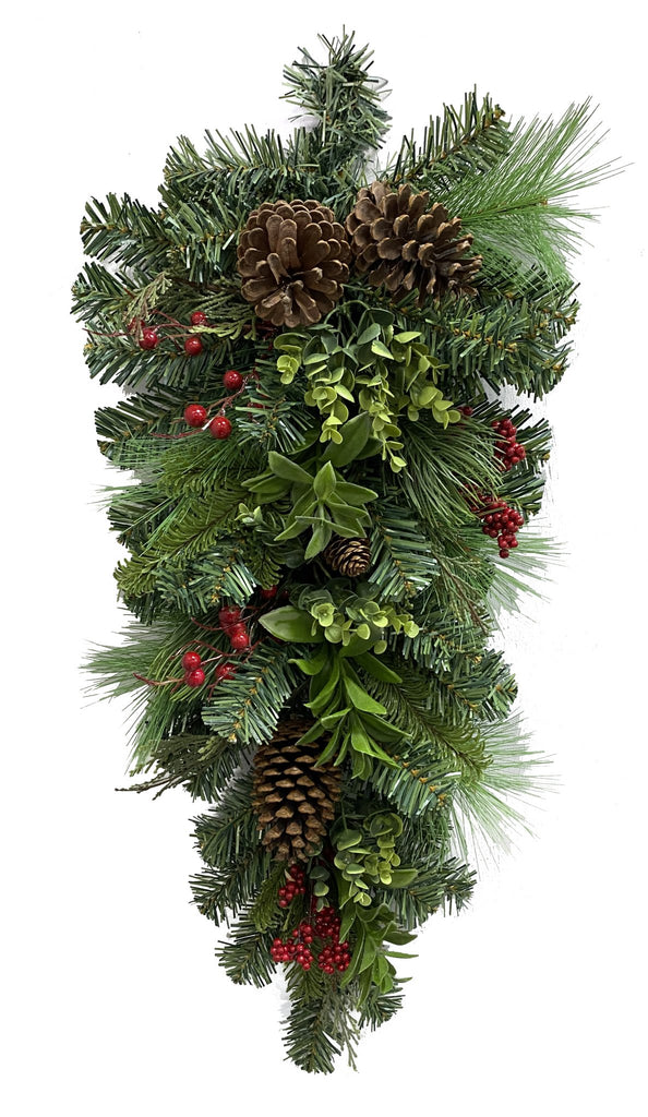 30" Berry Pinecone Pine Teardrop - 85631TE30 - White Bayou Wreaths & Supply