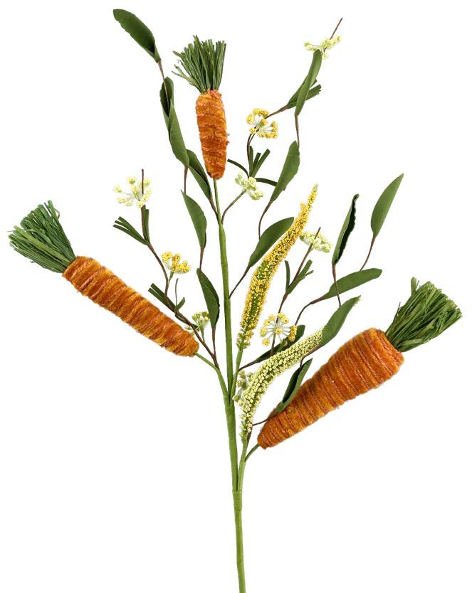 30" Carrot, Leaves Spray x 3: Orange - 62883OR - White Bayou Wreaths & Supply