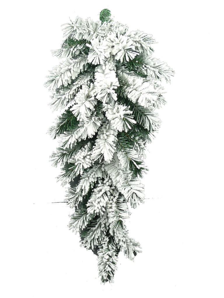 30" Flocked Kirkwood Pine Teardrop Swag x 35 Tips - 83814TE30 - White Bayou Wreaths & Supply