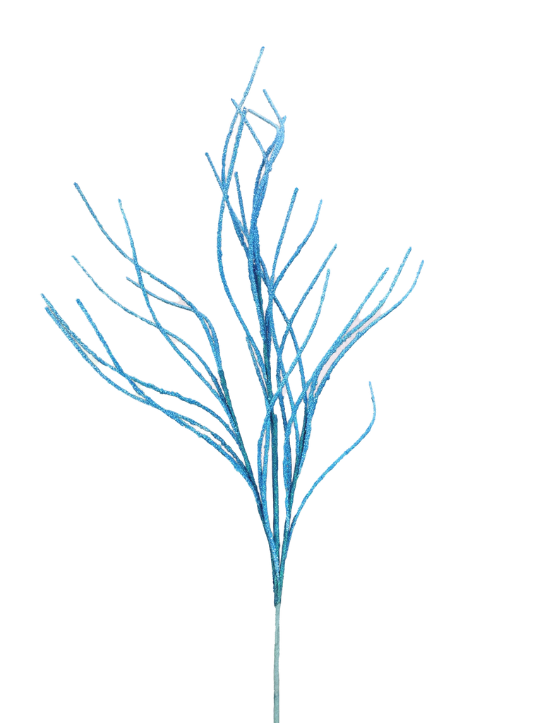 30" Glitter Twig Spray: Blue - 63745BL - White Bayou Wreaths & Supply