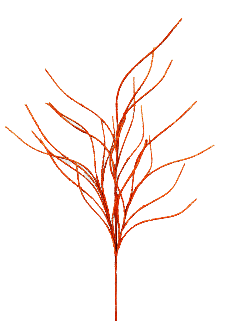 30" Glitter Twig Spray: Orange - 63745OR - White Bayou Wreaths & Supply