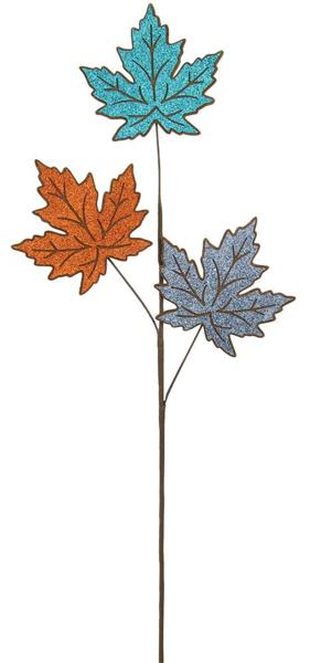 30.75"L Felt/Glitter Maple Leaf Spray: Brown, Teal, Orange, Smoke Blue - HA9036T7 - White Bayou Wreaths & Supply