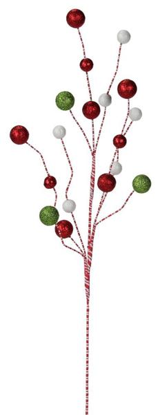 31.5"L Glitter Ball Spray: Red, White, Lime Green - XS999132 - White Bayou Wreaths & Supply