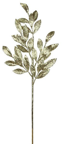 31"L Glitter Bay Leaf Spray: Gold - XS219208 - White Bayou Wreaths & Supply