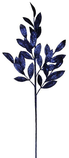 31"L Glitter Bay Leaf Spray: Navy Blue - XS219219 - White Bayou Wreaths & Supply