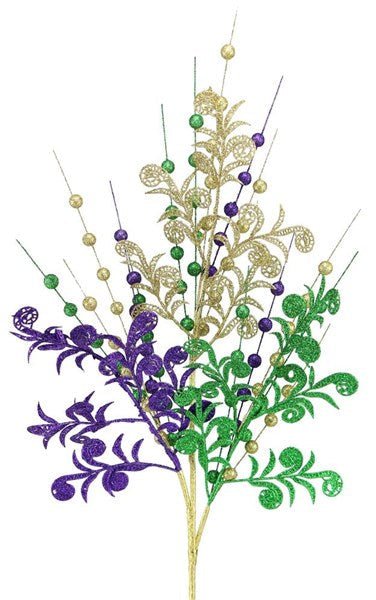 32"L Glittered Filigree Leaf Spray: Mardi Gras - HG3184 - White Bayou Wreaths & Supply