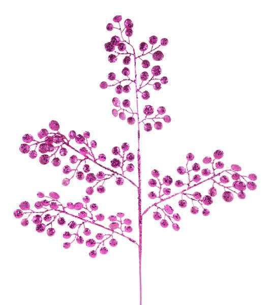 33"L Glitter Round Leaf Spray: Fuchsia - XS226707 - White Bayou Wreaths & Supply