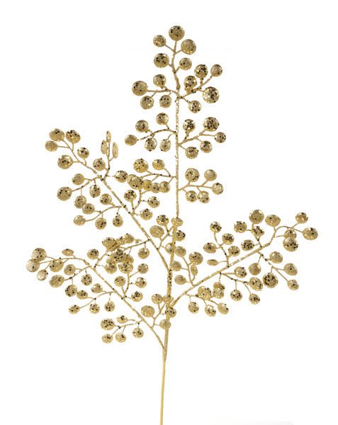 33"L Glitter Round Leaf Spray: Gold - XS226708 - White Bayou Wreaths & Supply