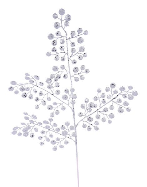 33"L Glitter Round Leaf Spray: Silver - XS226726 - White Bayou Wreaths & Supply