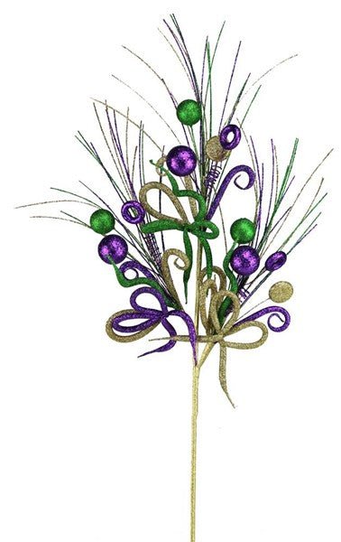 33"L Glittered Tubing Bow Spray: Mardi Gras HG3191 - White Bayou Wreaths & Supply