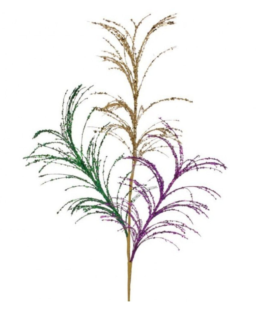 34" Mardi Gras Grass Spray - MTX70667 - White Bayou Wreaths & Supply