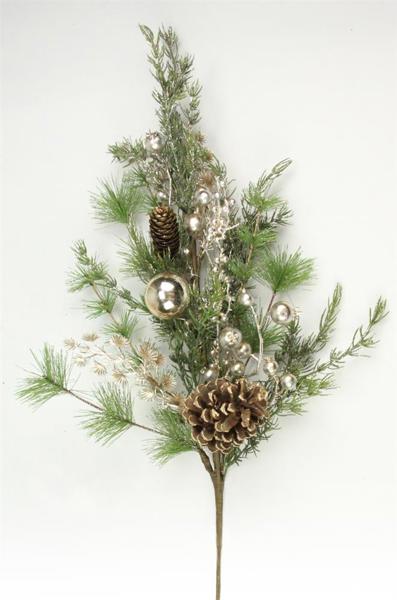 35.5"L Pine/Berry/Ball Spray: Gold, Green - XX8239 - White Bayou Wreaths & Supply