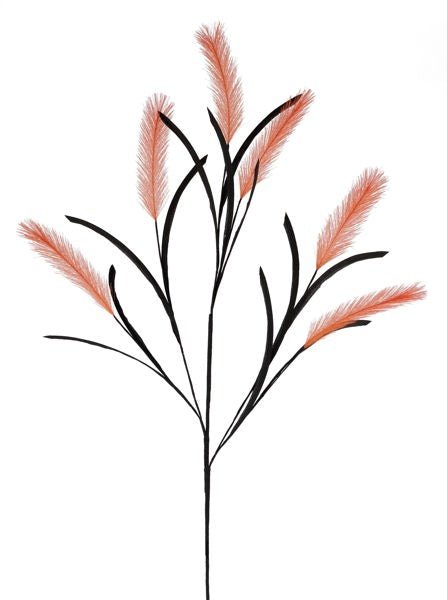 37"L Fabric Plume/Paper Grass Spray : Orange, Black - HH130720 - White Bayou Wreaths & Supply