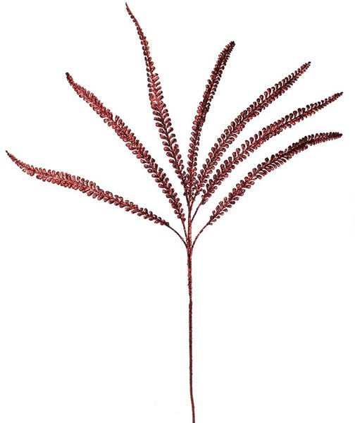 37"L Glittered Sword Fern Spray: Burgundy - XS758205 - White Bayou Wreaths & Supply