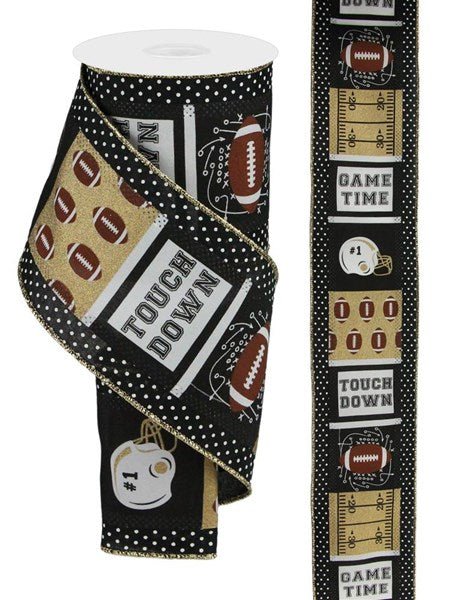 4" 3 - In - 1 Football Block/Swiss Dots: Black, Gold, White, Brown (10 Yards) RG0886886 - White Bayou Wreaths & Supply