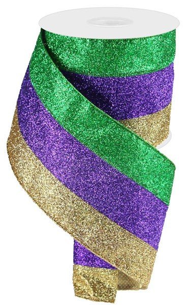 4" 3 - In - 1 Glitter: Mardi Gras (10 Yards) RM9825WY - White Bayou Wreaths & Supply