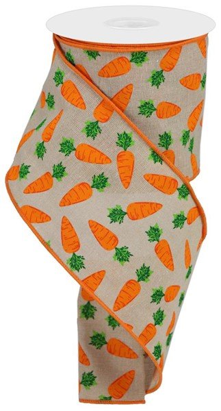 4" Carrots On Cotton: Tan, Orange, Green (10 Yards) RGA1589F2 - White Bayou Wreaths & Supply