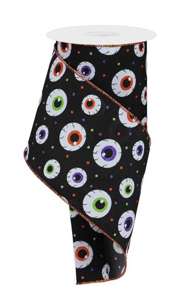 4" Eyeballs On Pg: Black, White, Purple, Lime (10 Yards) RGE147927 - White Bayou Wreaths & Supply