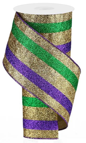 4" Full Glitter Stripe: Mardi Gras (10 Yards) RG08034WY - White Bayou Wreaths & Supply