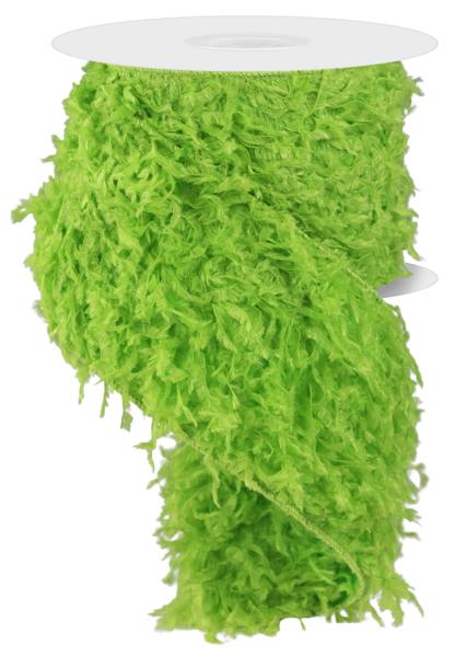 4" Furry Ribbon: Lime Green (10 Yards) RN588609 - White Bayou Wreaths & Supply