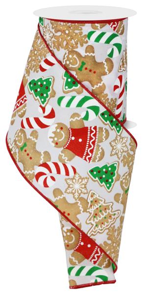 4" Gingerbread Cookies: White, Brown, Emerald (10 Yards) RGE188027 - White Bayou Wreaths & Supply