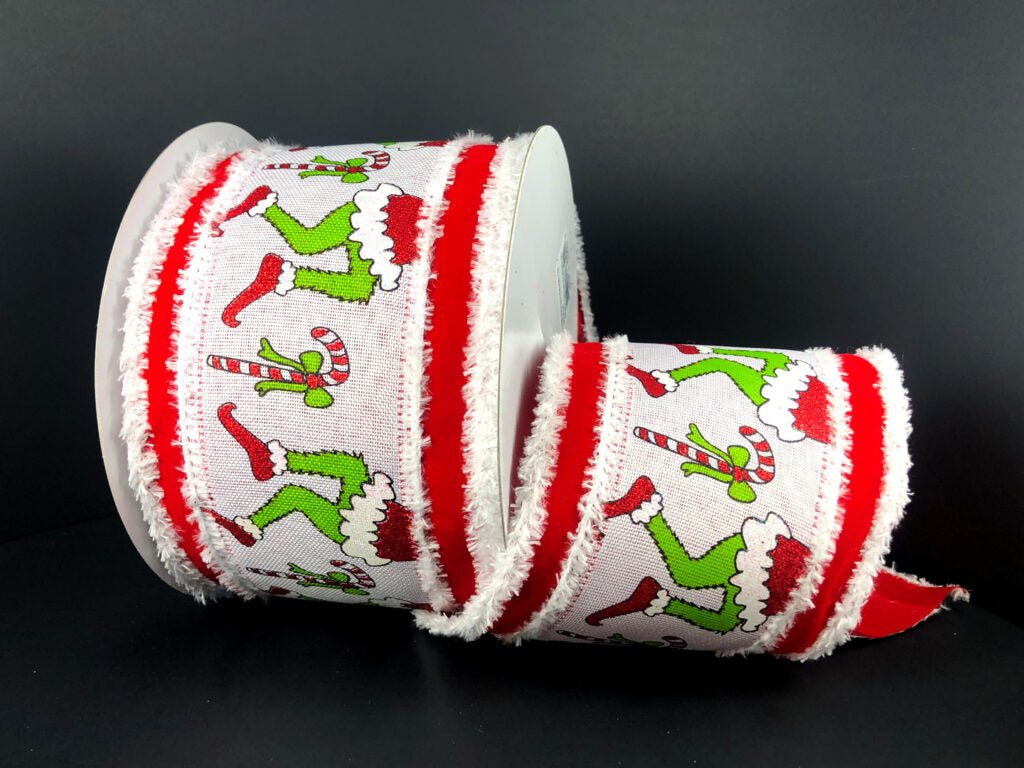 4" Green Monster Legs w/ Candy Canes w/ Drift: White, Red, Lime (10 Yards) 75153 - 04 - 12 - White Bayou Wreaths & Supply