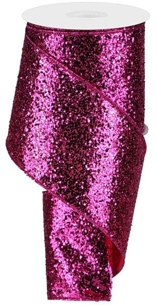 4" Large Glitter: Fuchsia (10 Yards) RGA130207 - White Bayou Wreaths & Supply