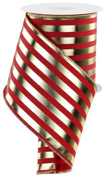 4" Metallic Vertical Stripes: Red, Gold (10 Yards) RGE143036 - White Bayou Wreaths & Supply