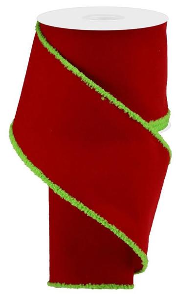 4" Velvet w/Drift: Red, Lime Green (10 Yards) RGA8947E9 - White Bayou Wreaths & Supply