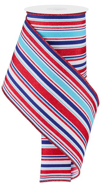 4" Vertical Stripe: Red, White, Blue (10 Yards) RGE1823KY - White Bayou Wreaths & Supply