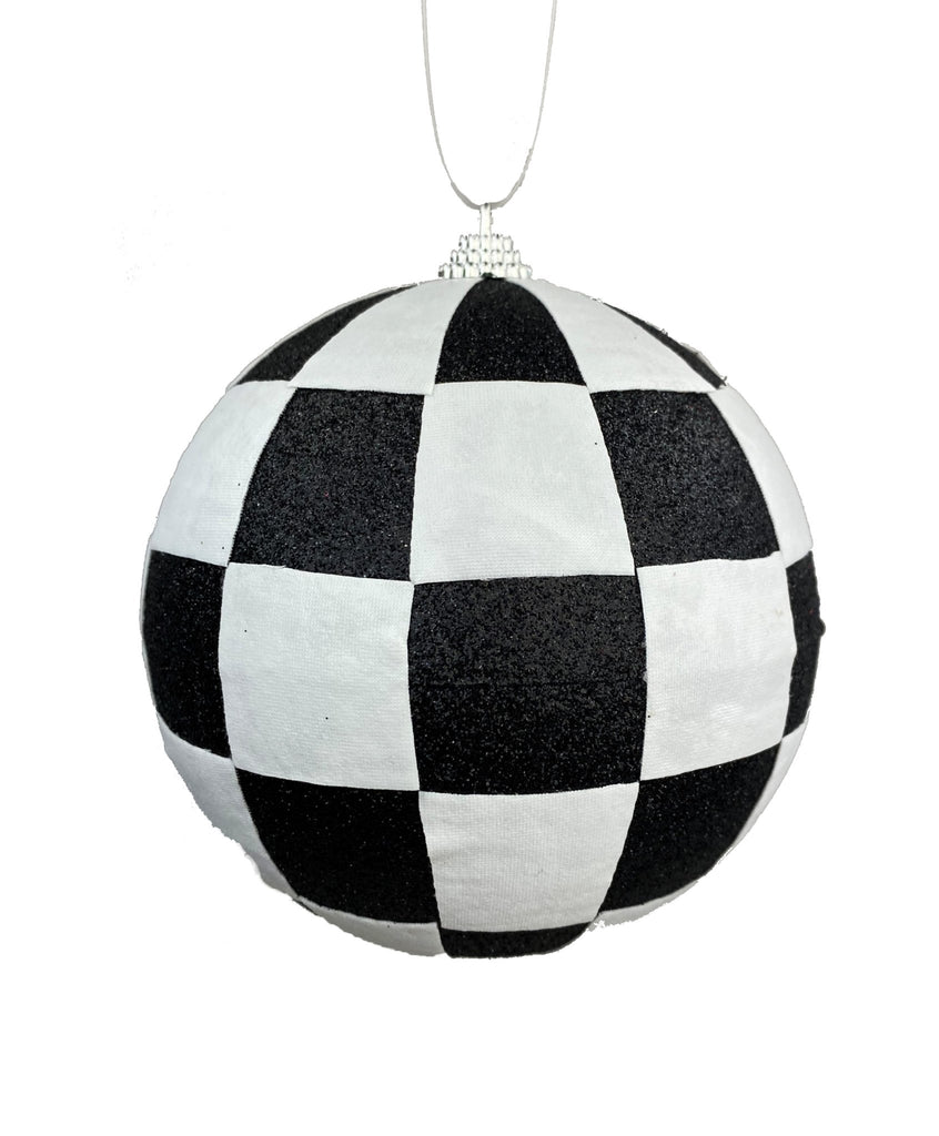 4.5" Dia Checker Ball Ornament: Black, White - 85241BKWT - White Bayou Wreaths & Supply