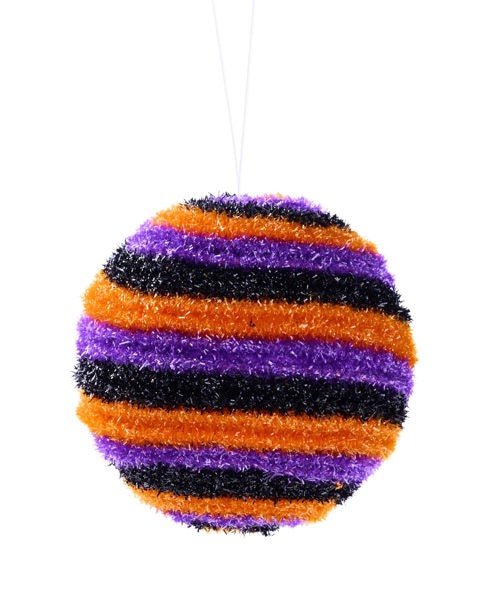 4.5" Dia Foil Tinsel Ball Ornament: Orange, Purple, Black - MS184433 - White Bayou Wreaths & Supply