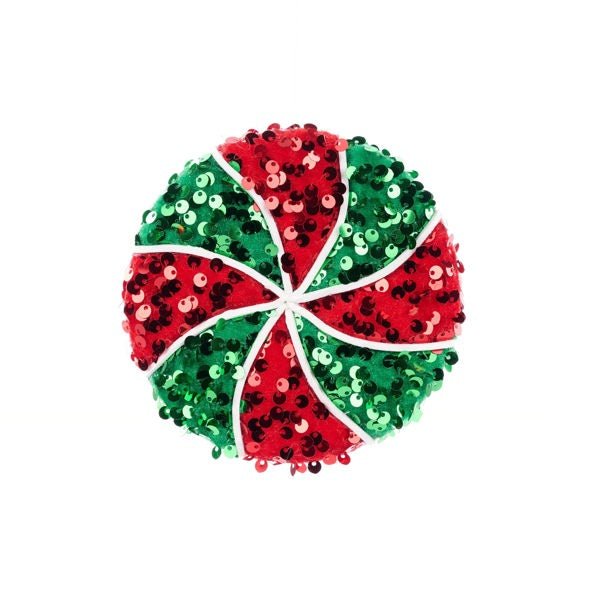 4.75" Dia Sequin Peppermint Ornament: Red, Emerald, White - XJ5376AR - White Bayou Wreaths & Supply