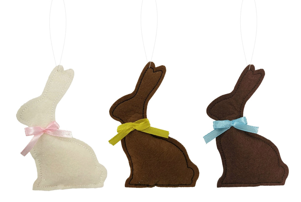 4.75"H Felt/Fabric Chocolate Bunny Ornaments (Includes 3) - MS187399 - White Bayou Wreaths & Supply