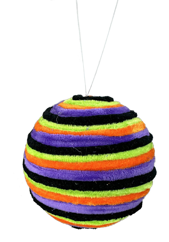 5" Diameter Chenille Striped Ornament: Black, Purple, Lime, Orange - 57026HAL - White Bayou Wreaths & Supply