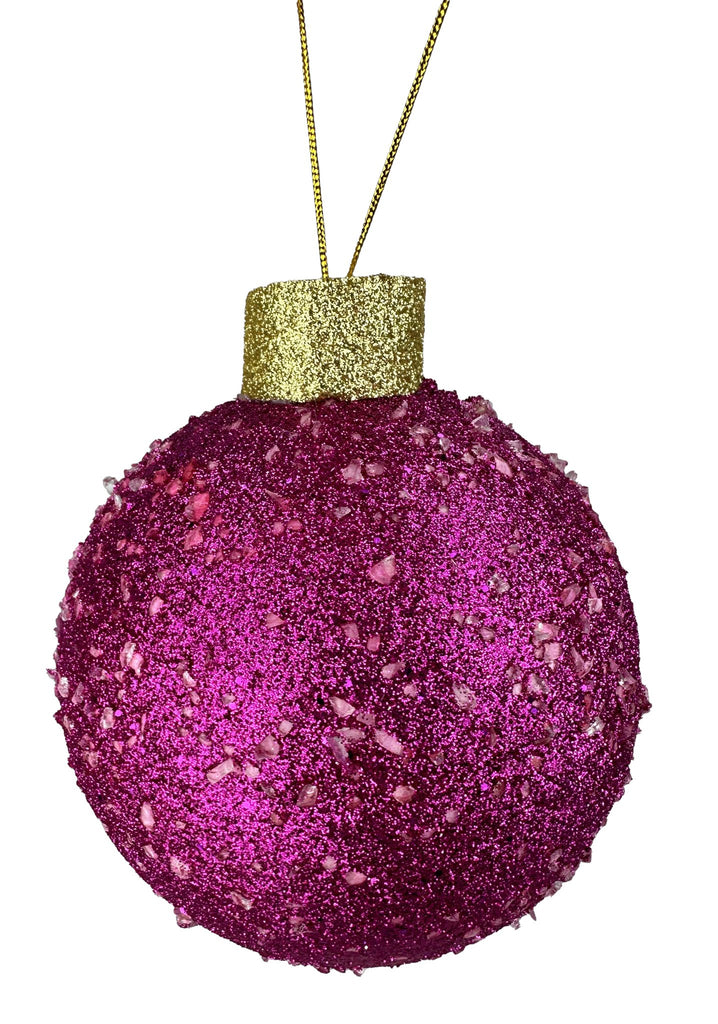 5" Glitter Iced Ornament Ball: Fuchsia. Gold - 85993BT - White Bayou Wreaths & Supply