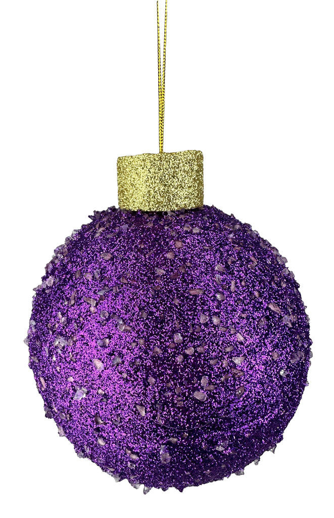 5" Glitter Iced Ornament Ball: Purple. Gold - 85993PU - White Bayou Wreaths & Supply