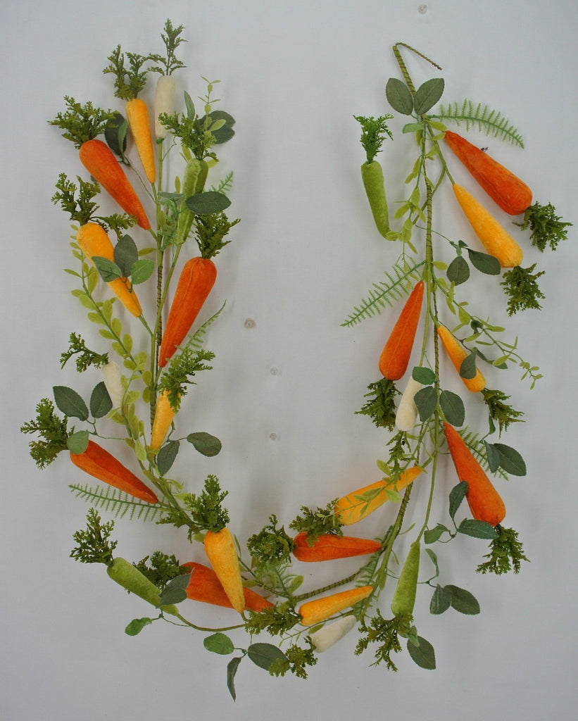 5' Velvet Wrapped Carrot & Leaves Garland - 64869 - White Bayou Wreaths & Supply