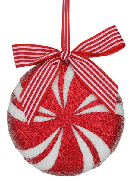 5.5" Dia Peppermint Ornament: Red, White - XJ4474 - White Bayou Wreaths & Supply