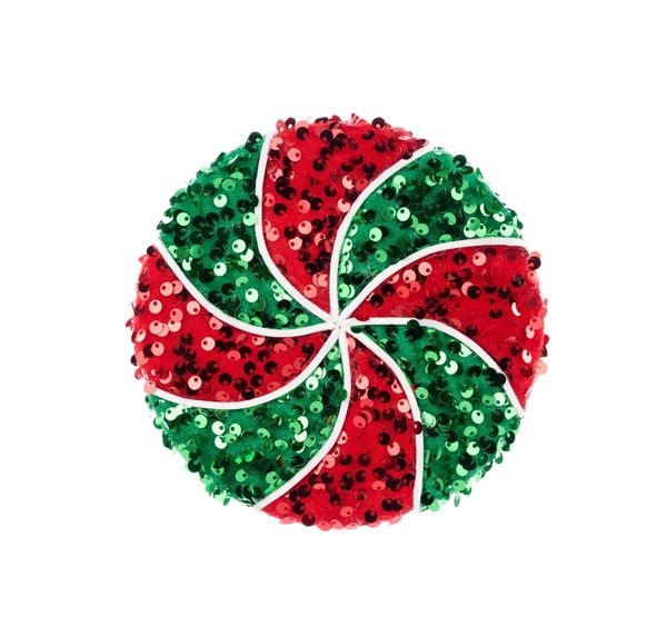 6" Dia Sequin Peppermint Ornament: Red, Green, White - XJ5377AR - White Bayou Wreaths & Supply