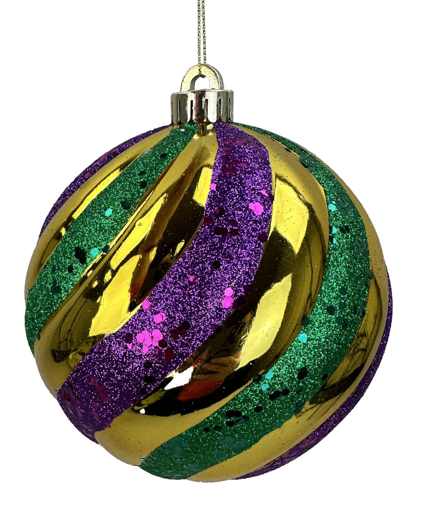 6" Spiral Ball Ornament: Mardi Gras - 63555MG - White Bayou Wreaths & Supply