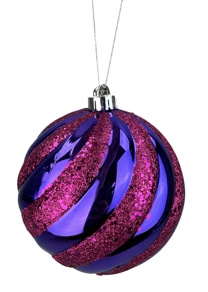 6" Spiral Stripe Ornament: Purple, Fuchsia - 84911BTPU - White Bayou Wreaths & Supply