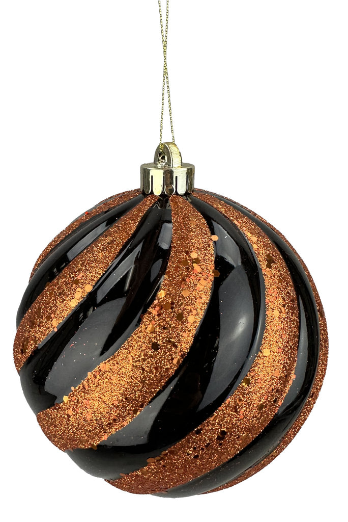 6" Spiral Striped Ball Ornament: Orange, Black - 57065BKOR - White Bayou Wreaths & Supply