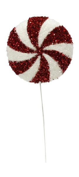 6" V - Cut Foil Lollipop On Pick: Red, White - XC105391 - White Bayou Wreaths & Supply