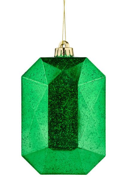 6.25"L x 4.25"W Antique Look Rectangle Gem Ornament: Emerald Green - XJ551806 - White Bayou Wreaths & Supply