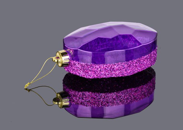 6.5"L x 4.25"W Laser Glitter Oval Gem Ornament: Purple - XJ553584 - White Bayou Wreaths & Supply