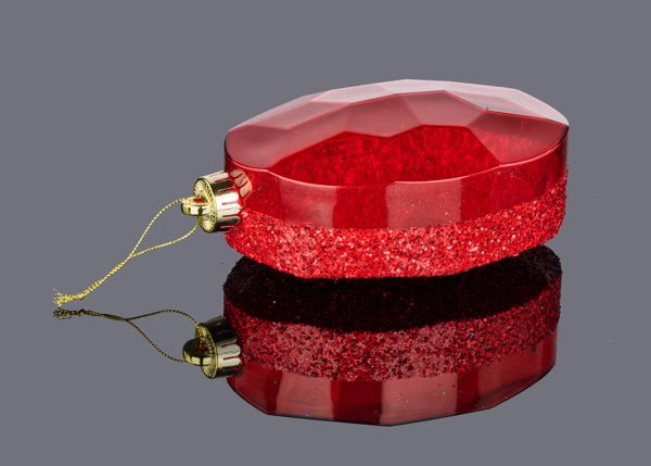 6.5"L x 4.25"W Laser Glitter Oval Gem Ornament: Red - XJ553524 - White Bayou Wreaths & Supply