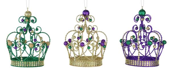 6"H Glitter Ball Crown Ornament (Includes 3 Assorted): Mardi Gras - HG115499 - White Bayou Wreaths & Supply