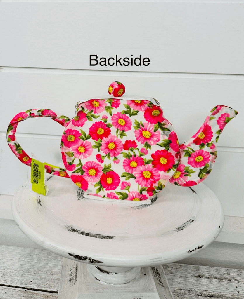 6"H Tea Pot: White, Pink, Gold - 63202PK - White Bayou Wreaths & Supply